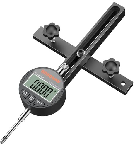BOBOVAV Table Saw Alignment Gauge with 0.0005Digital Dial Indicator - 18cm Rod, Fits 3/4(19mm)+ with Screw Adjustment, CNC Machined Aluminum Bar Stable for Saw Blade Alignment and Calibration