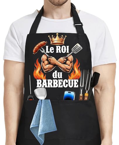 Dreaku Tablier Cuisine Homme, Noir Imperméable Tablier de Cuisine | Tablier de Cuisine Homme Humour, Réglable Tablier Barbecue Homme für Cadeau Fete Des Peres Saint Valentin Noel Papa