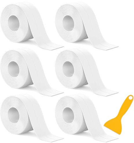Tizanfenor 6 Rolls Bath Sealant Strip Self Adhesive，Super Sticky Waterproof Sealing Tape Caulk Strip for Decorative Bathroom Toilet Hob Kitchen Sink Wall Corner，White 38mm x 3.2m