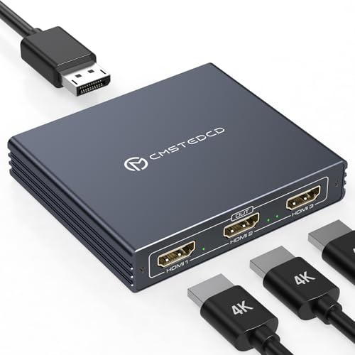 FQuanmap DisplayPort to HDMI Splitter for Multi Monitor Adapter,4K@60Hz DisplayPort Splitter 1 in 3 Out for 3 Monitor HDMI Support Extended Mode on Windows for DP 1.2 1.4 Devices