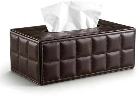 Braun Taschentuchbox-Abdeckung - (23.5×12×8.5 cm) Wasserdichtem PU Leder Kosmetiktücher Box Organizer, Magnetverschluss Design Tissue, Kosmetiktücher Box mit Rutschfester Basis für Badezimmer-Kommode