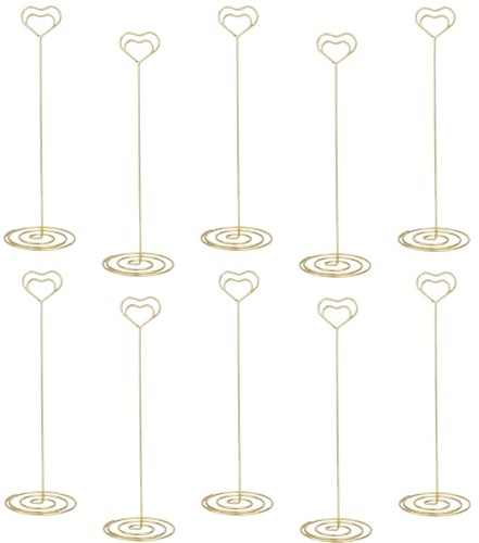AEYURUID 10 Stück Herz Tischkartenhalter 22cm Gold für Hochzeit | Tischkartenhalter Gold, ideal als Tischnummern Hochzeit Gold oder Kartenhalter.