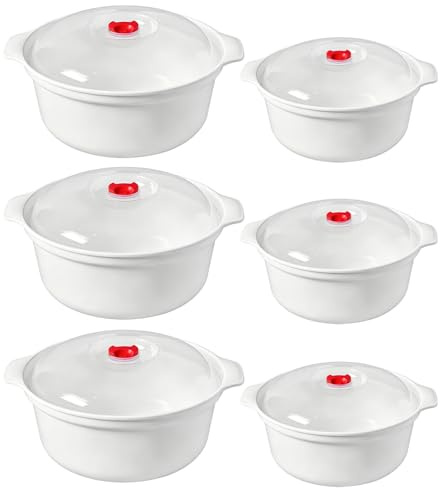 Chingcoo 6 tlg Mikrowellengeschirr mit Deckel & Dampfventil - Mikrowellenschüssel Set 900ml & 1600ml BPA-frei - Reiskocher Mikrowelle Nudelkocher Dampfgarer - Spülmaschinenfest Gefriergeeignet