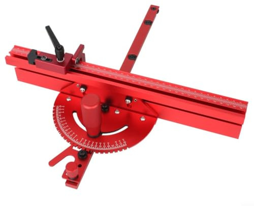Evenoonest Precision Miter Gauge, Aluminum Alloy Table Saw Fence with Flip Stop for 30mm 45mm T Track Accurate Cuts Red