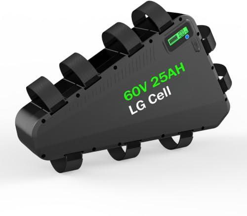 Ebike Downtube Triangle Battery Pack, 60V 20AH 25AH, Waterproof, with 70A BMS and 6A Charger, for 3000W Electric Bikes (60, Volts, Amp Hours, 20)