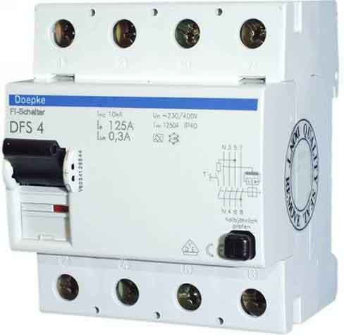 Doepke 09176901 DFS4 125-4/0,30-A 4polig 125/0,3A Fehlerstrom-Schutzschalter A 4polig 125A 0.3A 400V