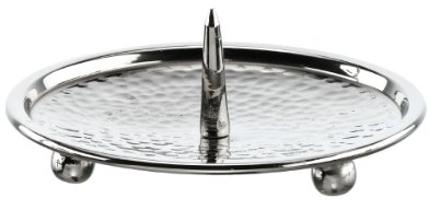 Kerzenteller Messing vernickelt Silber poliert mit Dorn für Ø bis 8 cm Kerzen