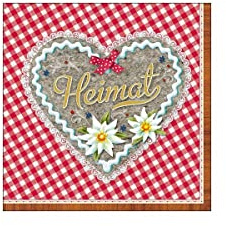 Ambiente 20 St. Servietten Papierservietten 3-lagig Heimat Herz Rot Weiss Kariert 33 x 33 cm