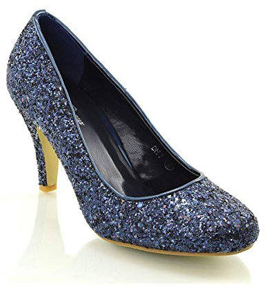 Womens Bridal Wedding Low Heel Sparkly Prom Party Court Shoes Size 3 4 5 6 7 8 (UK 6 / EU 39 / US 8, Navy Glitter)