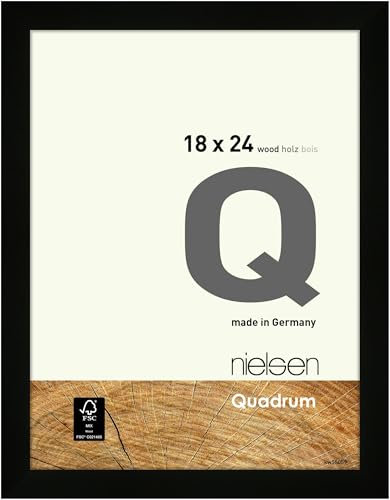 nielsen Bilderrahmen, 18 x 24 cm, Holz, Schwarz, Fotorahmen zum Auftstellen und Aufhängen im Hoch- & Querformat, Echtglas, Quadrum