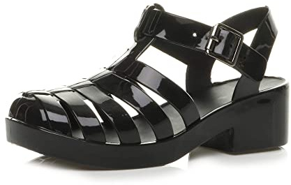 AJVANI Womens girls kids low mid block heel rubber jelly gladiator cut out retro sandals shoes size