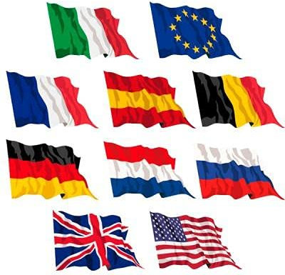 Set 10 bandiere 90 x 150 cm USA e Europa per hotel enti villaggi turistici