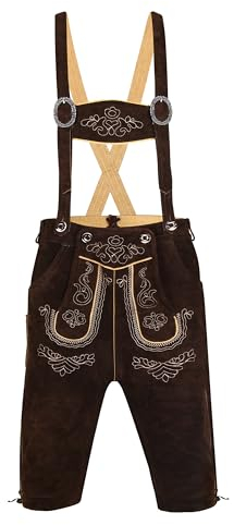 TR MarthaHerren Trachten Lederhose Kniebund mit Träger Trachtenlederhose Herren , Braun Dunkelbraun, 56