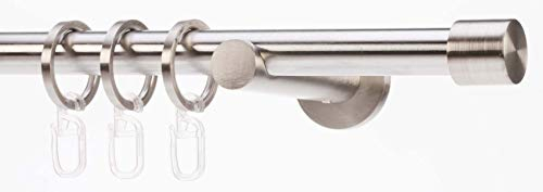 DécoProfi Gardinenstangen Edelstahloptik 1-läufig Ø 16 mm L: 180 cm I Endkappe Gardinen/Vorhangstange im Set I Inklusive Träger, Befestigung und Endstücke I Wandbefestigung