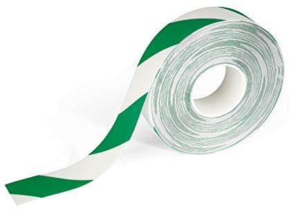Durable Duraline Bodenmarkierungsband, Warnklebeband, grün/weiß, 1726131 | Zweifarbiges Markierband, 50 mm x 30 m, Rutschhemmung R9, staplergeeignet, für Lager & Betrieb