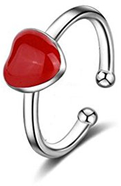 Damen Frauen Ringe Silber 925 Sterling Öffnungsring mit Zirkonia Persönlichkeit Rot Herz Partnerringe Freundschaftsringe Eheringe Trauringe Verstellbar