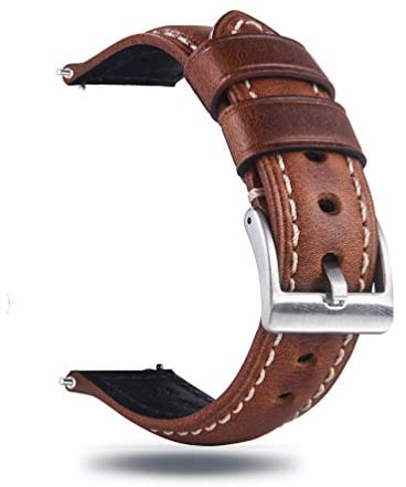 Berfine Quick Release Rindsleder Uhrenarmband 20mm, Vintage Retro Pull-Up Leder Uhrenband, Ersatzarmband für Damen Herren Uhr und Smartwatch, Braun