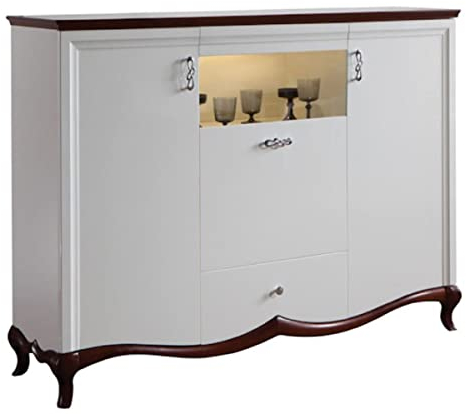 Casa Padrino Luxus Art Deco Barschrank Weiß/Dunkelbraun 164,2 x 46,5 x H. 123 cm - Beleuchteter Wohnzimmerschrank mit 3 Türen und Schublade