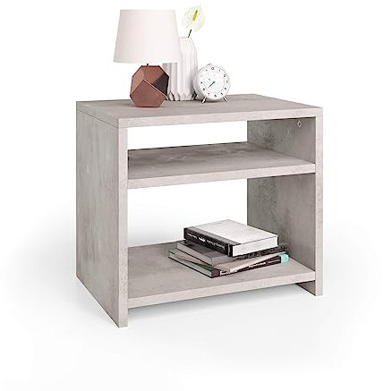 Mobili Fiver, Comodino Martino, Grigio Cemento, NO, 45 cmx33 cmx40 cm, Comodino moderno per Camera, Made in Italy