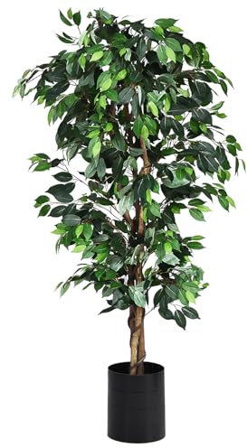 COSTWAY Pianta Finta da Interno da 180 cm, Albero Ficus Artificiale Elegante in Vaso, Pianta Artificiale per Salotto, Camera da Letto e Balcone