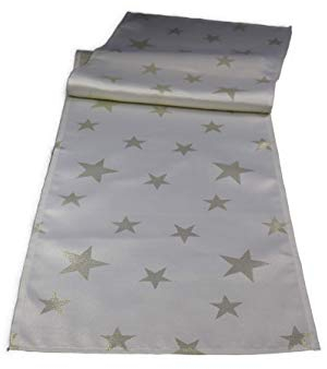 Tischläufer Sterne Läufer Tischband mit Lurexfäden Christmas Weihnachten Winterzeit Geschenkidee 40 x 160 cm Ecru-Gold