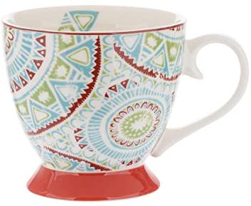 KASANOVA Tazza tè decoro mandala azzurra in New Bone China, 450 ml rosso