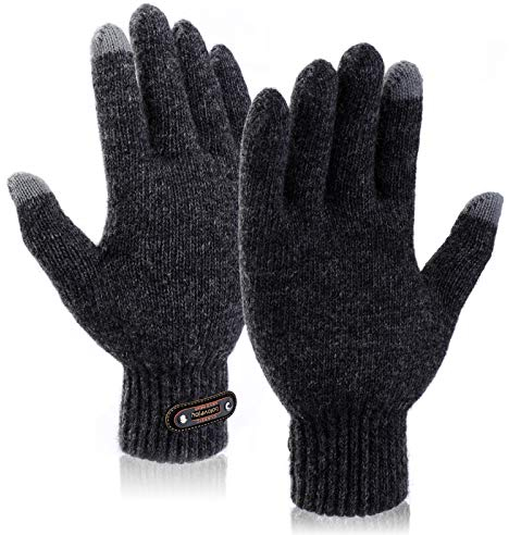 TAGVO Männer Winter Warm Gestrickte Kuh Plüschhandschuhe,Touchscreen Pile Liner Handschuhe,Thermohandschuhe Für Männer Arbeiten Im Freien Laufen Radfahren Fahren
