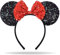 Hatstar Glitzer Maus Ohren Haarreif | Mouse Ears schwarz mit roter Schleife & Pailletten | Haarschmuck für Karneval & Fasching | Kostüm Accessoire für Damen & Kinder