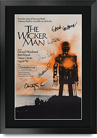 HWC Trading FR A3 The Wicker Man 1973 Christopher Lee Gifts, gedrucktes Poster mit Autogramm für Film-Fans – A3 gerahmt