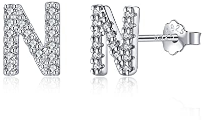 Buchstabe Ohrringe Silber 925, Initiale N Kleine Ohrringe für Mädchen Damen Geburtstag