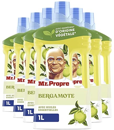Mr. Propre Nettoyant Liquide Sol Multi-Usages, Grand Format (1L x6), Parfum Bergamote, Élimine Jusqu'à 99.9% Graisse et Saleté, Sans Traces, Fraîcheur Longue Durée