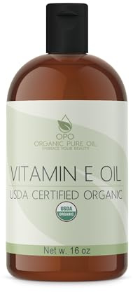 Vitamin E Oil - Organic, USDA Certified Organic, Natural Vegan Cruelty-Free Bulk Extra Strength for Face Skin Hair Body Eyelashes Locs Nails - Moisturizer DIY Cream Lotion (16 oz.)