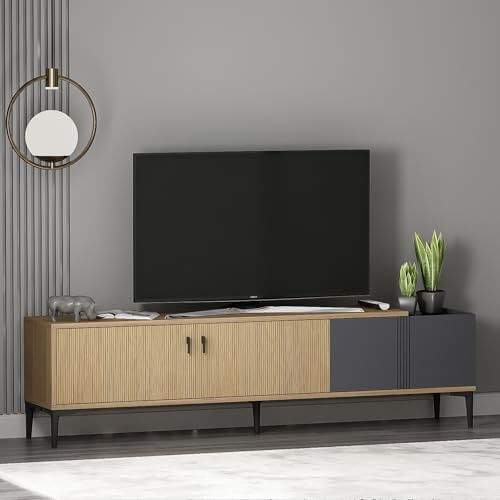 Homidea Modena Mobile basso per TV, 180 cm, con ante e spazio di archiviazione, mobile TV, scaffale TV e mobile per TV in stile scandinavo per il soggiorno (Rovere chiaro - Antracite)