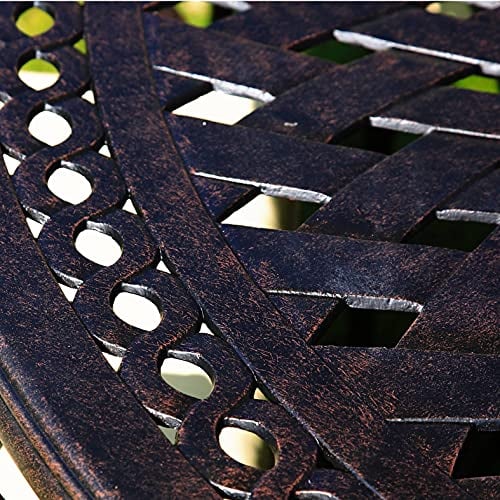Lazy Susan 150 cm Runder Frances Gartentisch in Antik Bronze mit 8 Kate Stühlen mit grünen Sitzkissen | Nachhaltiges Sandguss-Aluminium | Wetterfest | Rostfrei | Wartungsarm | 3 Jahre Garantie