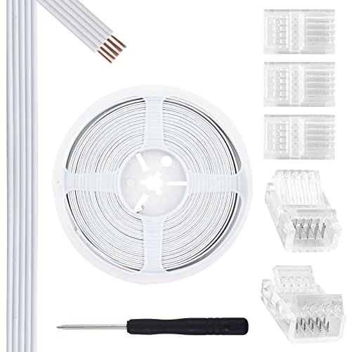 Aroidful 32.8ft 5 Pin RGBW LED Strip Light Extension Cable with Connectors Strip to Wire Connector for 10mm Wide Waterproof or Non-Waterproof 5PIN RGBW LED Strip Lights
