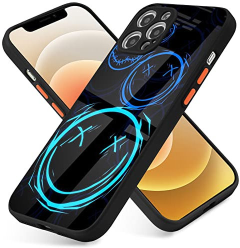 BGZDZDN Smiley Case for iPhone 13 Pro Max, Horror Face Pattern Print Design Girl Women with Tempered Glass Back and Soft TPU Bumper Case Cover for iPhone 13 Pro Max 6.7 Inch