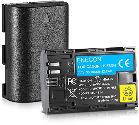 ENEGON LP-E6NH Batteries Li-ION Haute capacité 3000mAh, Batterie de Remplacement pour Canon EOS R, R5C, 5D Mark II, 5D III, 5D IV, 5DS, 5DSR, 6D, 7D, 7D II, 7D III, 80D, 70D, 60D, 60Da, XC10, XC15