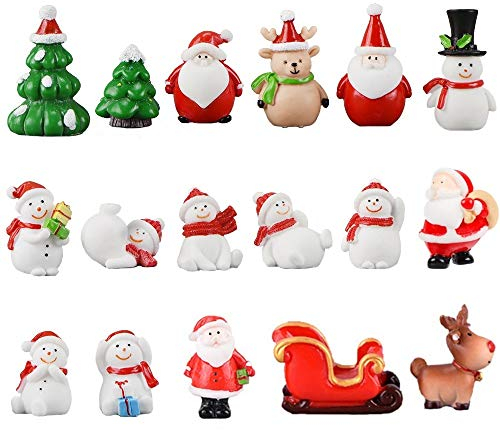 17 Stück Weihnachten Miniatur Ornamente Mini Weihnachtsdeko Figuren Klein Schneemann Rentier Weihnachtsmann Weihnachtsbaum Weihnachtsschmuck zum Basteln Garten Deko Schneekugeln Tischdeko Puppenhaus