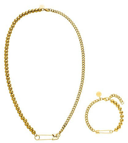 Purelei® Kipi Schmuckset (Gold), Unisex Schmuckset aus langlebigem Edelstahl, Wasserfeste Halskette und Ohrringe mit Stecknadel für Damen und Herren