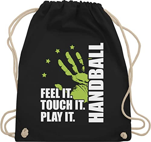 Turnbeutel Rucksack - Handball EM 2026 Trikot Ersatz - Feel it. Touch it. Play it. - weiß - Unisize - Schwarz - handballbeutel handballer kinderturnbeutel sport tasche kinder hanball beutel