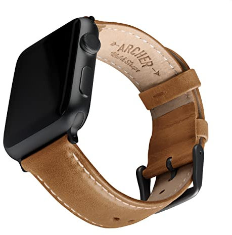 Archer Watch Straps - Cinturini Pelle Pieno Fiore per Apple Watch (Cammello Marrone Chiaro/Cucitura Bianco Naturale, Grigio Siderale, 40/41/42mm)