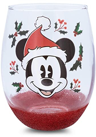 Disney Verre à vin sans pied Mickey Mouse en forme de chapeau de Père Noël en forme de goutte pour mimosas, cocktails | Capacité : 591 ml
