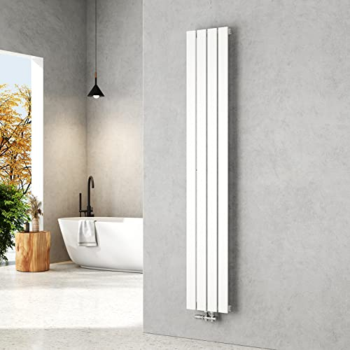 EMKE Heizkörper Schmal Hoch 1800x300mm Weiß, Klein Heizkörper Flach Vertikal Heizkörper Bad Flachheizkörper Einlagig Paneelheizkörper Mittelanschluss für Badezimmer 627W