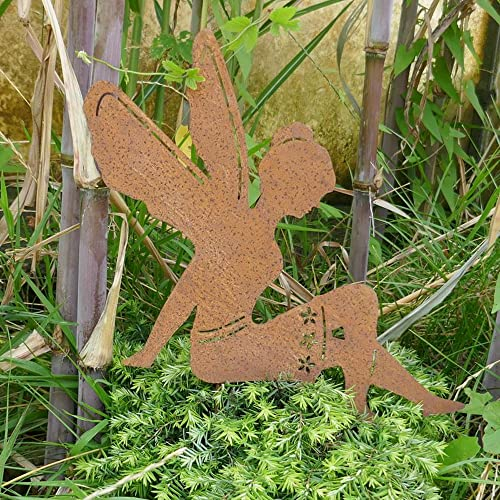Gartenstecker Elfe - Fee in Rostoptik 35cm x 30cm zum Stecken für die Gartendeko