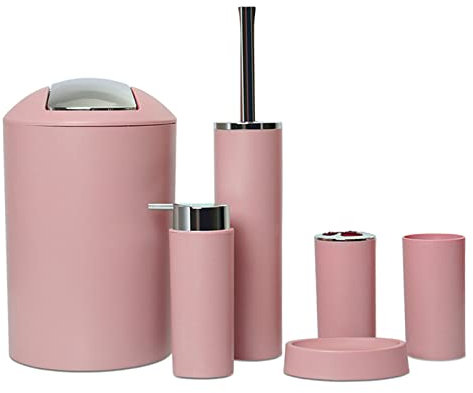 AWHAO 6X Ensemble D'accessoires de Salle de Bain Gobelet Porte-Brosse à Dents Distributeur de Lotion, Rose