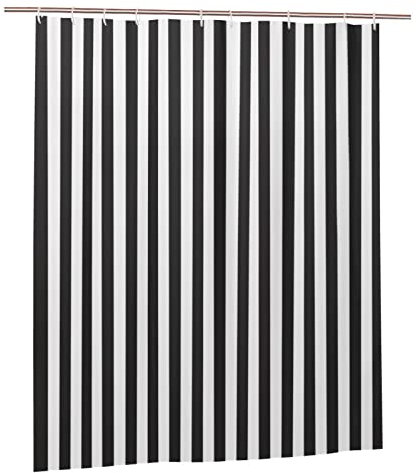 GWINDI Tenda da doccia a righe bianche e nere, in tessuto impermeabile, decorazione per il bagno, con 12 ganci, 152 x 183 cm