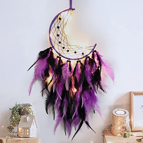 Hongyans Traumfänger mit LED Licht Handgefertigt Dreamcatcher mit Federn Böhmen Dekoration für Schlafzimmer Hochzeit Wandbehang Ornament Mädchen Kinder Geschenk