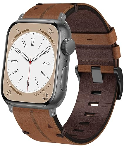 Cuero Correa Apple Watch 46mm 45mm 44mm 42mm, Cuero Genuino Pulseras Vintage Banda Reemplazo Correa para iWatch Series 10 9 8 7 6 5 4 3 2 1 SE