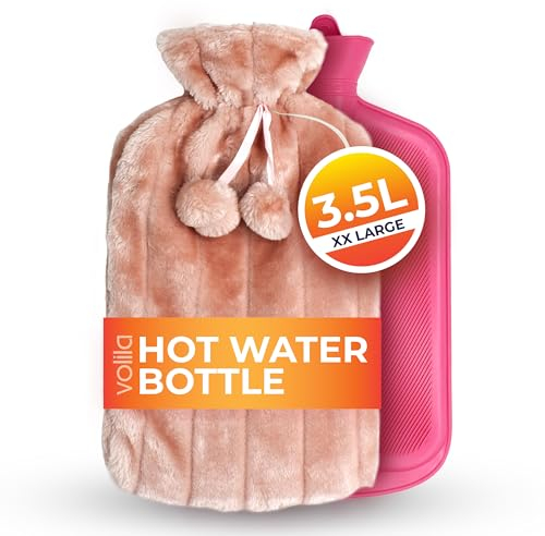 3.5L Extra Large Hot Water Bottle - Pink Faux Fur Covered Hot Water Bottle for Pain Relief, Hand and Foot Warmer - Luxury, Soft and Washable Hot Water Bag for Hot and Cold Compress