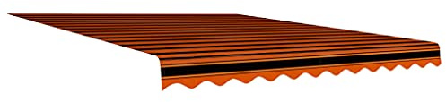 KOIECETA Markisenbespannung Wasserabweisend Markisestoff Markisentuch Ersatzstoff mit Volant Markisevolant für Markise (350 x 250 cm, Orange und Braun)